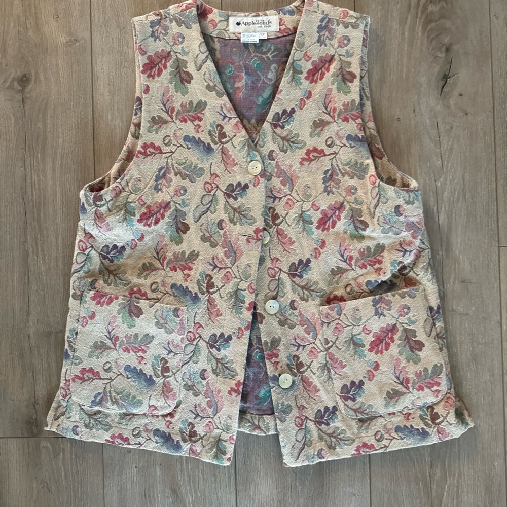 Vintage Tapestry Vest Womens Size 10P Cottagecore Fall Leaves Grannycore 90s
